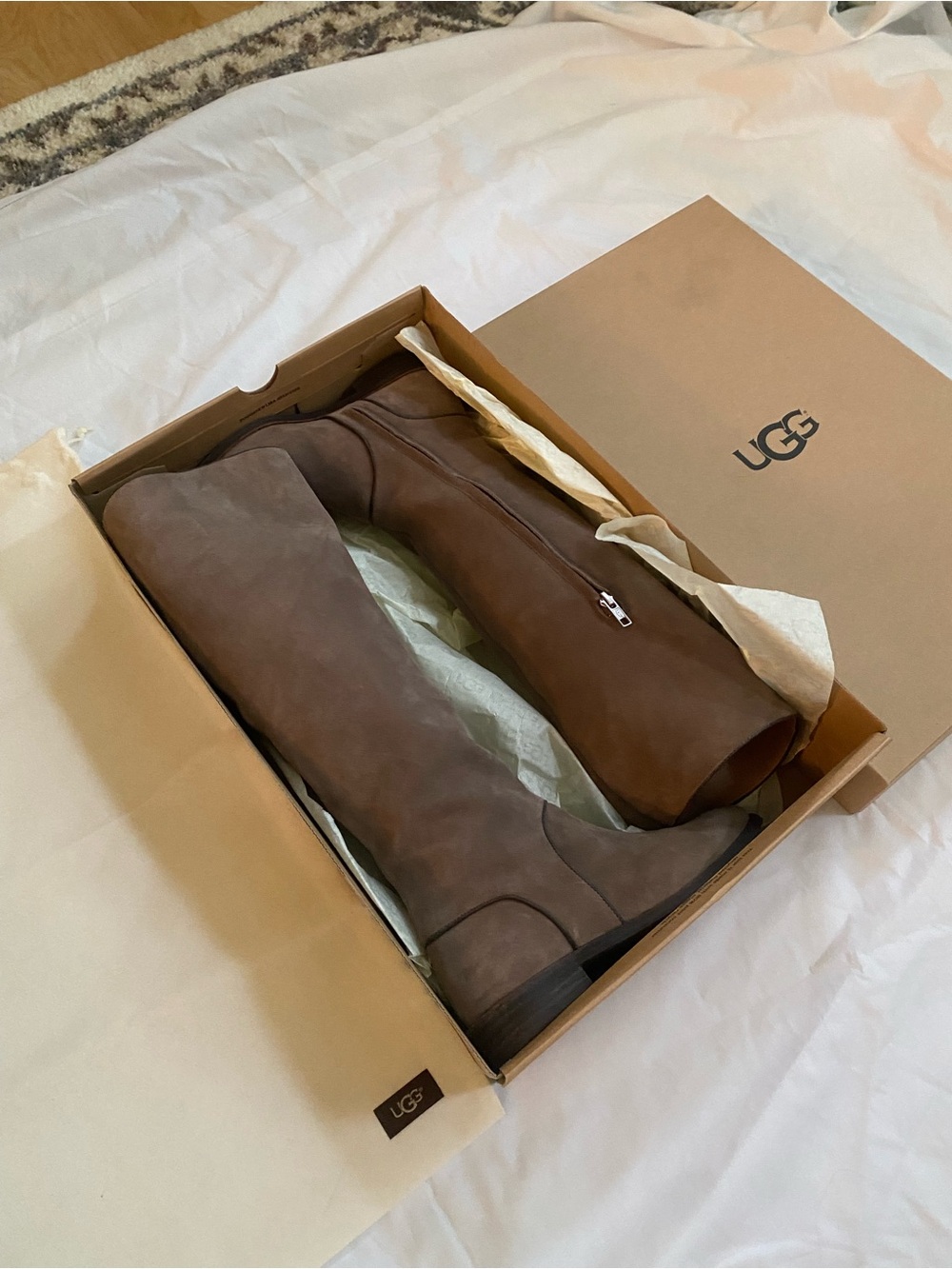 UGG Tall Brown Leather Zip-Up Riding Boots